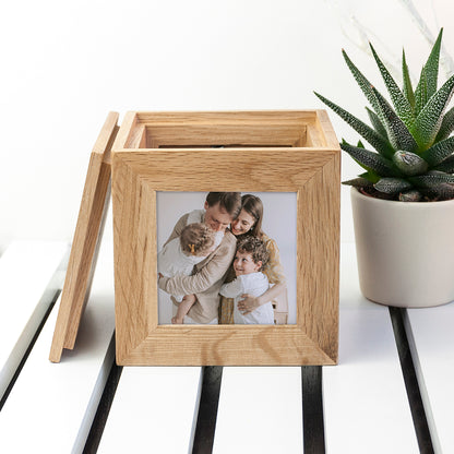 Personalised Oak Photo Frame Cube Keepsake Box