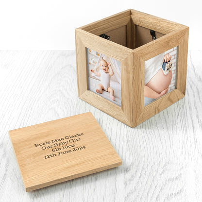 Personalised Oak Photo Frame Cube Keepsake Box