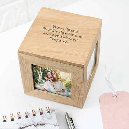 Personalised Oak Photo Frame Cube Keepsake Box