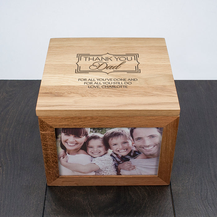 Personalised Thank You Large Oak Photo Frame Keepsake Box