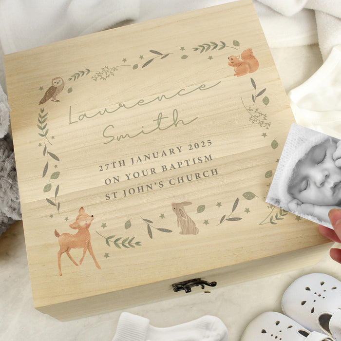 Personalised Woodland Animal Large Wooden Keepsake Box