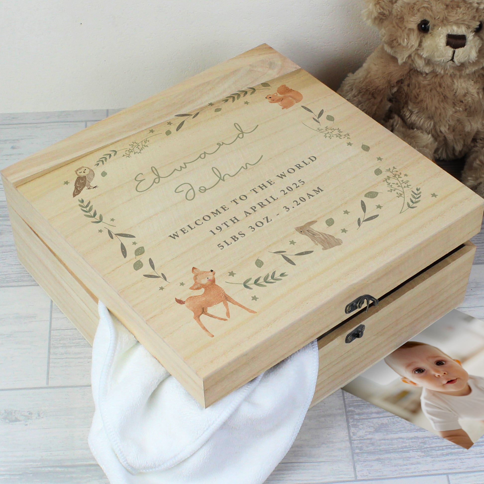 Personalised Woodland Animal Large Wooden Keepsake Box