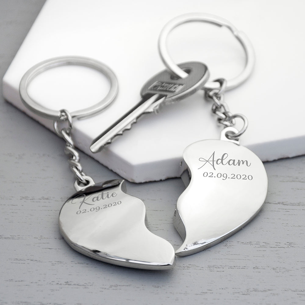 Personalised Joining Hearts Magnetic Special Date Keyring Set