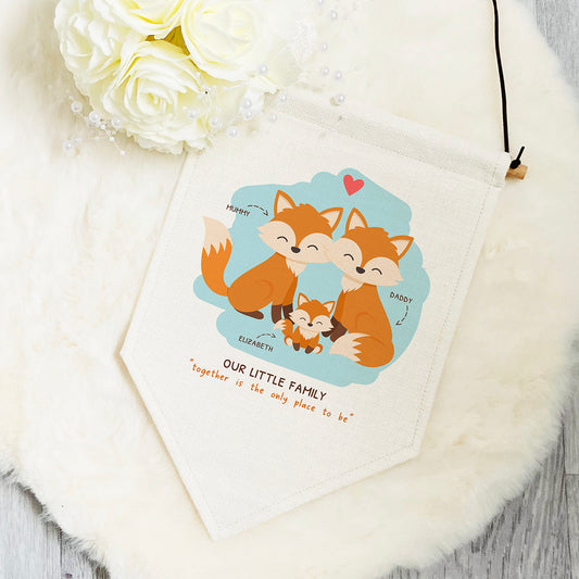 Personalised Fox Family Pennant Flag Sign