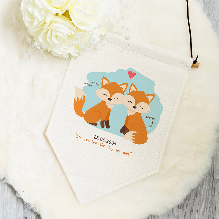 Personalised Fox Family Pennant Flag Sign