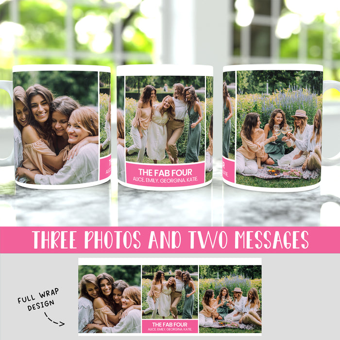 3 Image Photo Upload Collage 11oz Mug - Pink