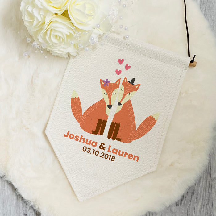 Personalised Foxy Couple Pennant Flag Sign