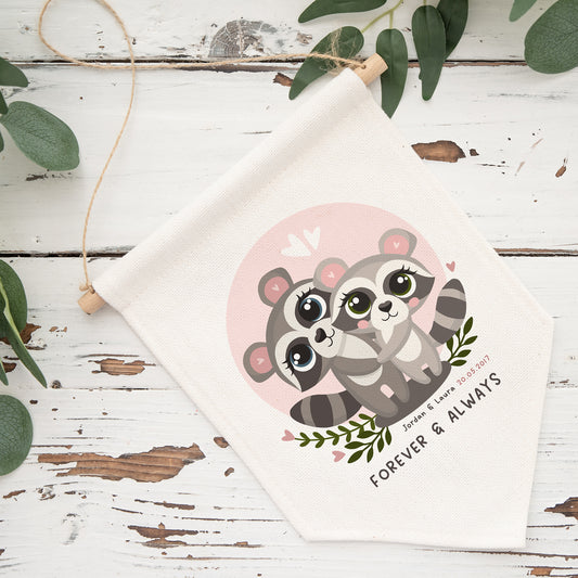 Personalised Raccoon Couple Pennant Flag Sign