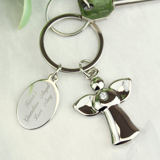 Personalied Silver Plated Angel Keyring