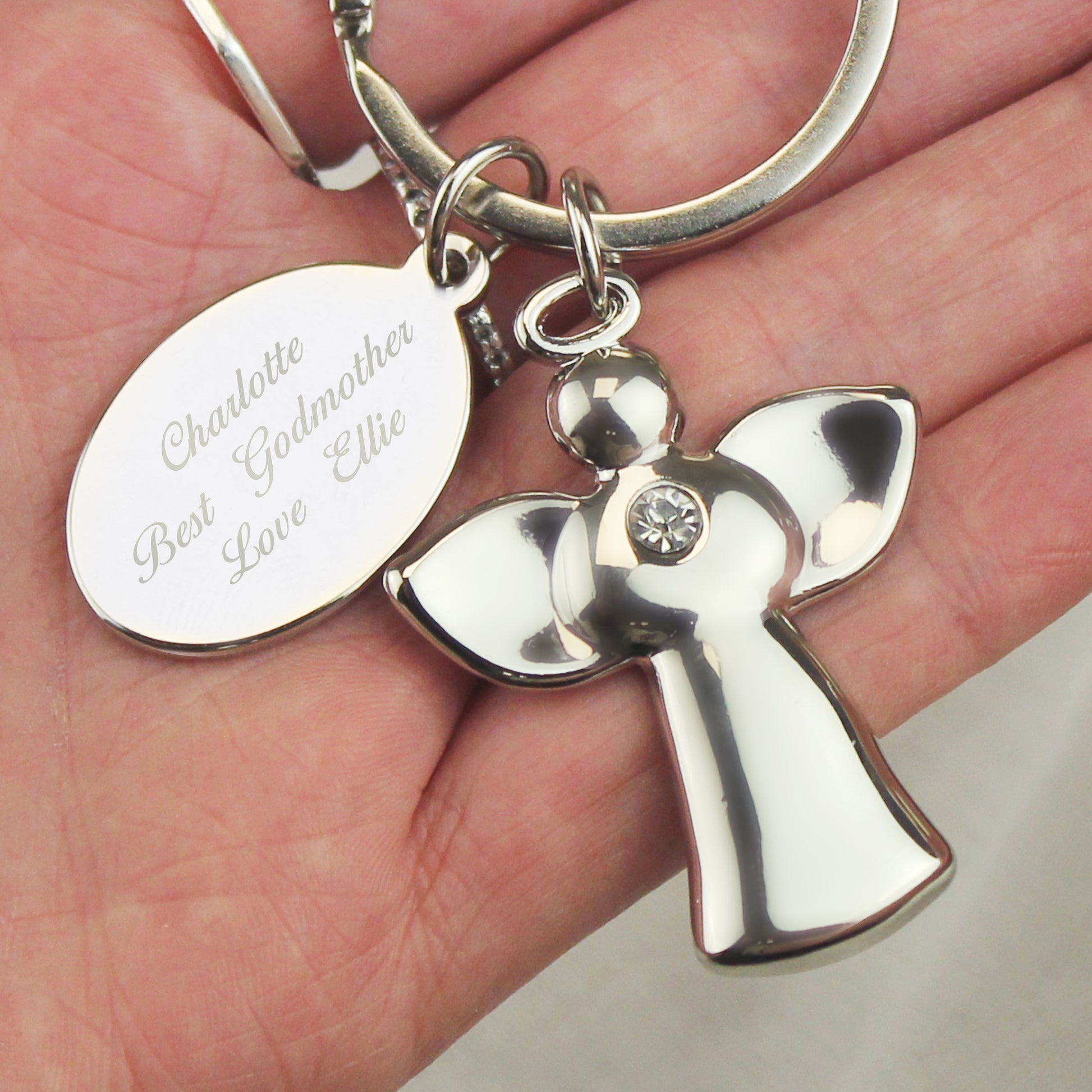 Personalied Silver Plated Angel Keyring