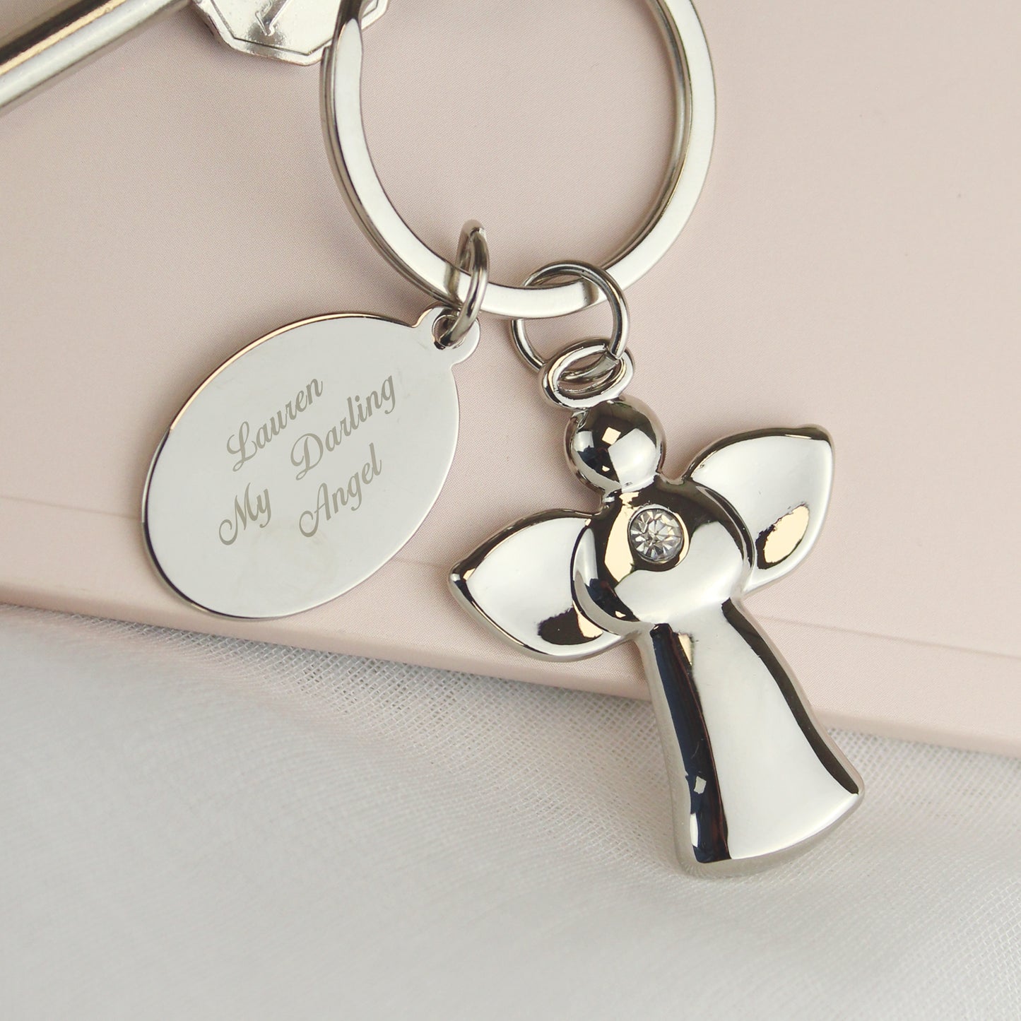 Personalied Silver Plated Angel Keyring