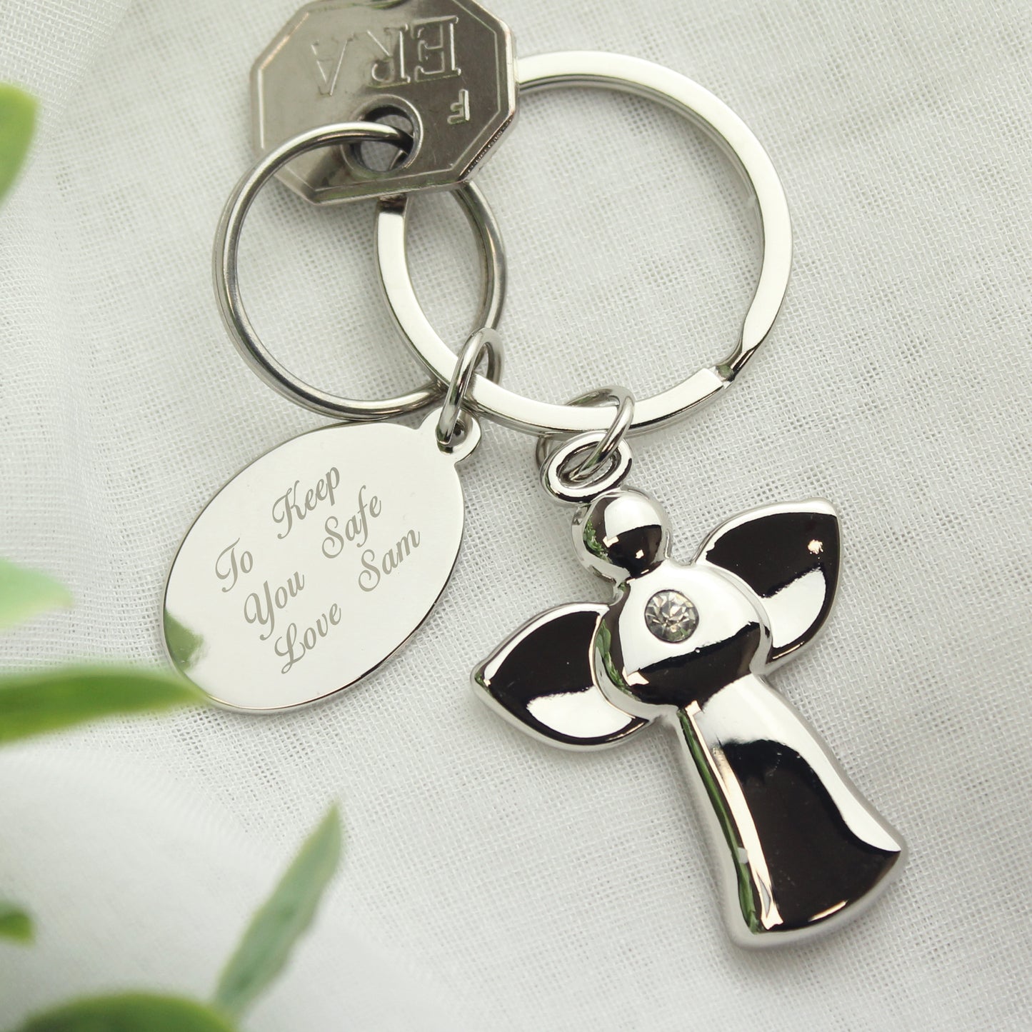 Personalied Silver Plated Angel Keyring