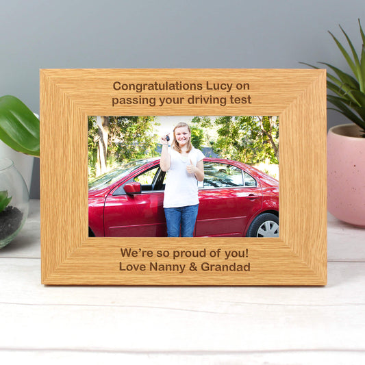 Personalised Oak Finish 6x4 Landscape Photo Frame - Long Message