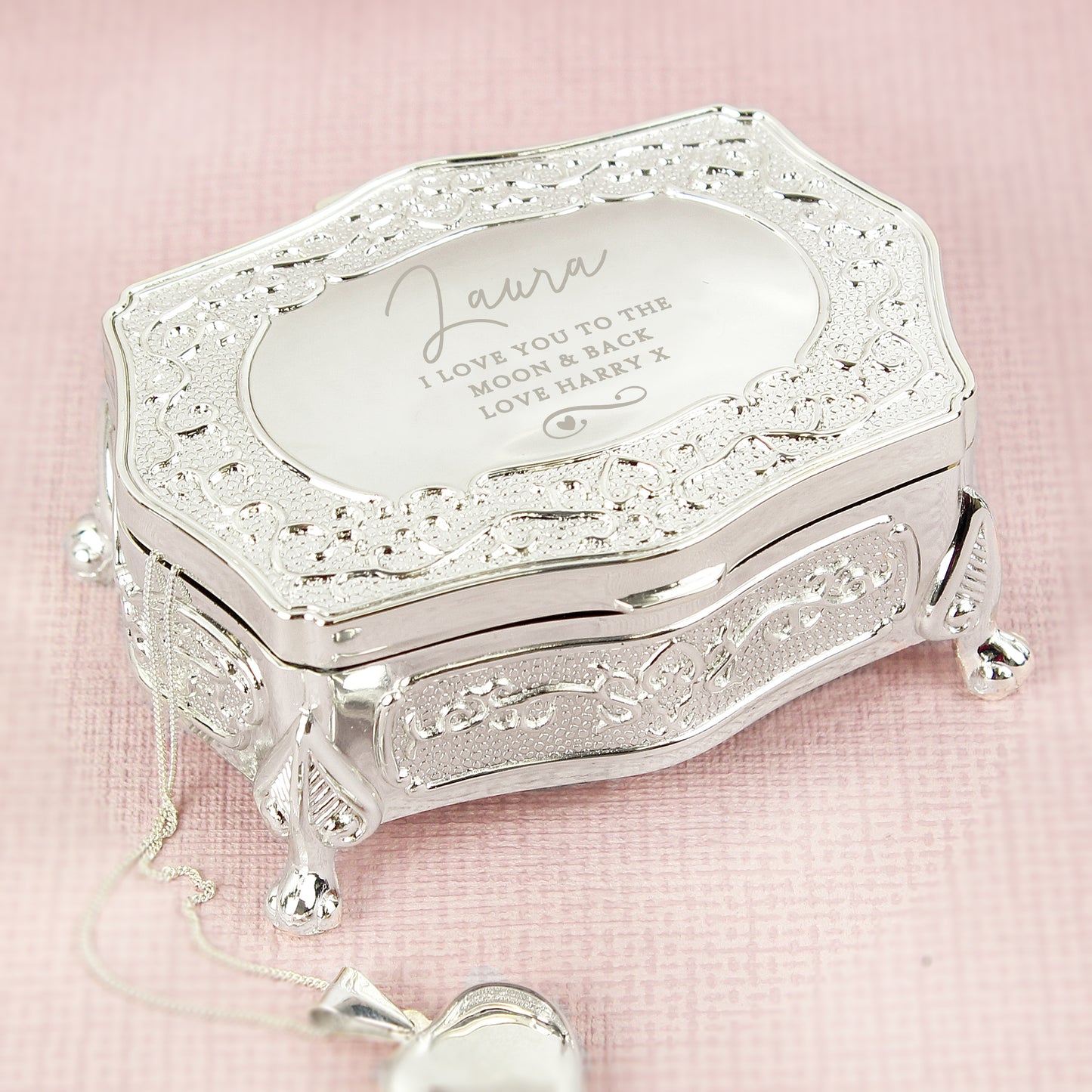 Personalised Swirls & Hearts Small Antique Trinket Box