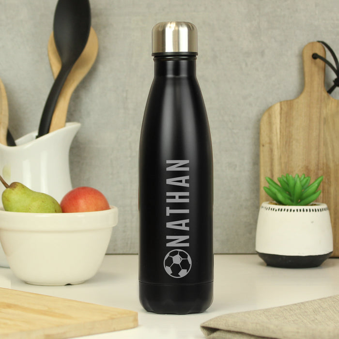 Personalised Football Design Insulated Water Bottle - Black