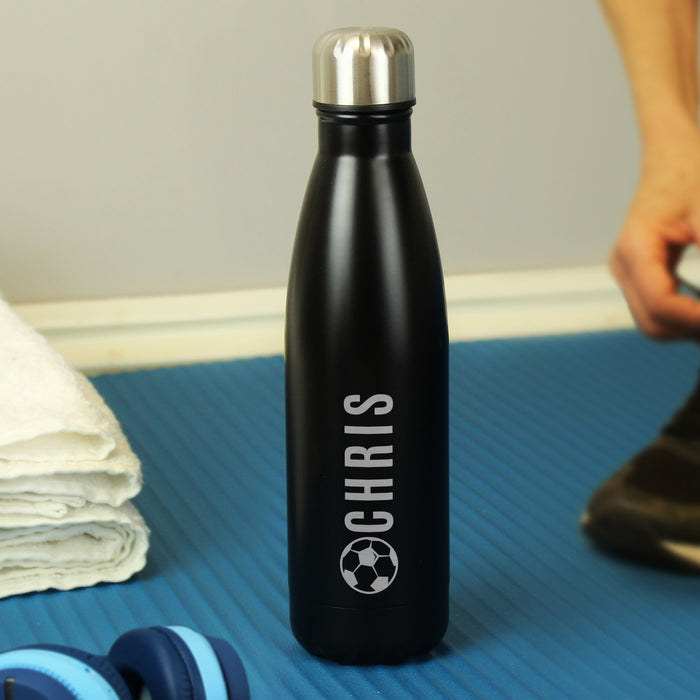 Personalised Football Design Insulated Water Bottle - Black