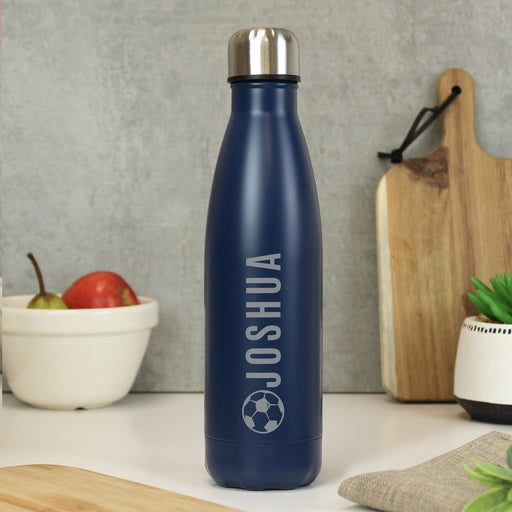 Personalised Football Design Insulated Water Bottle - Navy