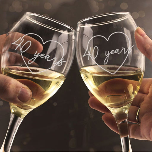 40th Anniversary Heart Wine Glasses Gift Boxed