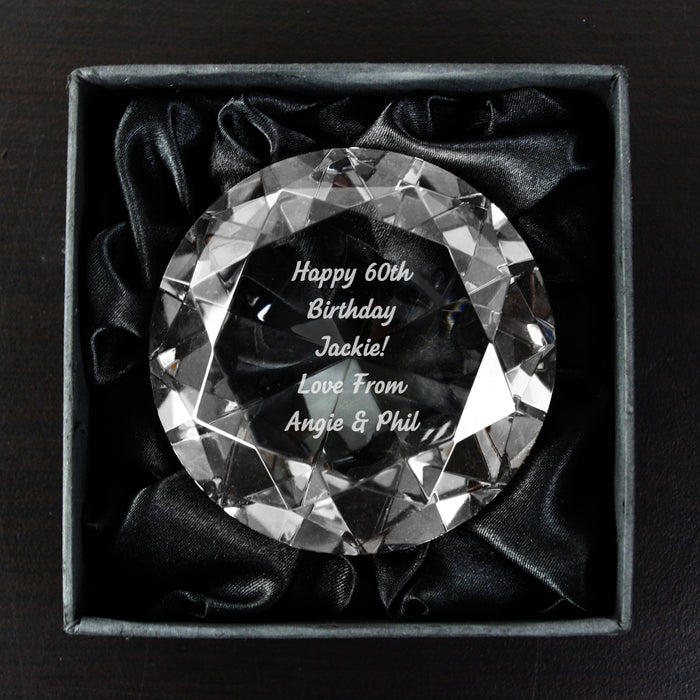 Personalised 60th Birthday Diamond Paperweight Gift Boxed