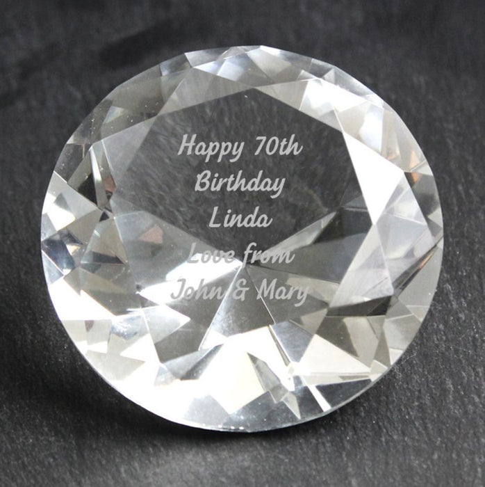 Personalised 70th Birthday Diamond Paperweight Gift Boxed