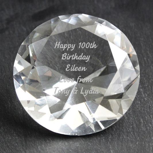 Personalised 100th Birthday Diamond Paperweight Gift Boxed