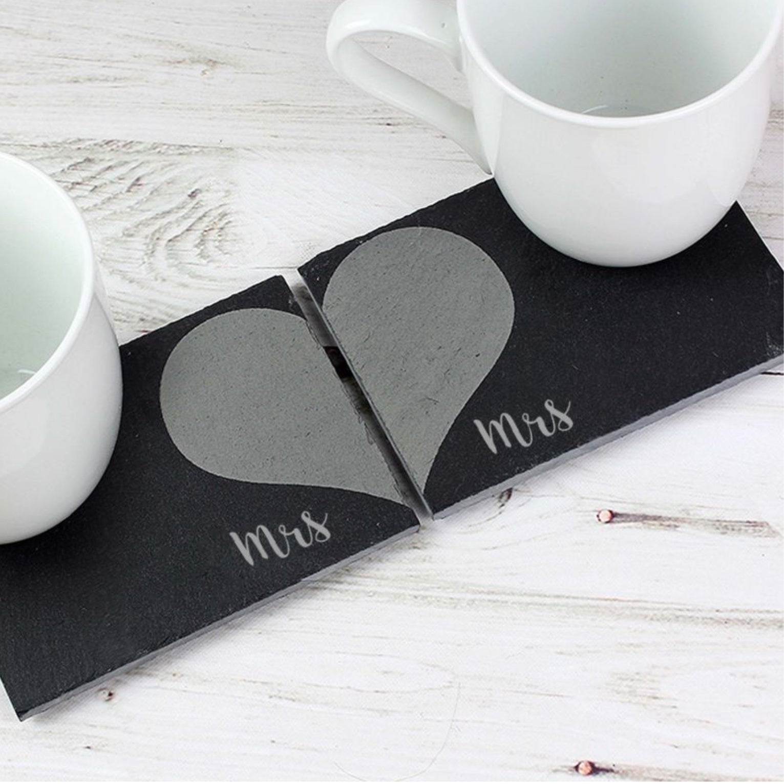 Mrs and Mrs Two Hearts Slate Coaster Set