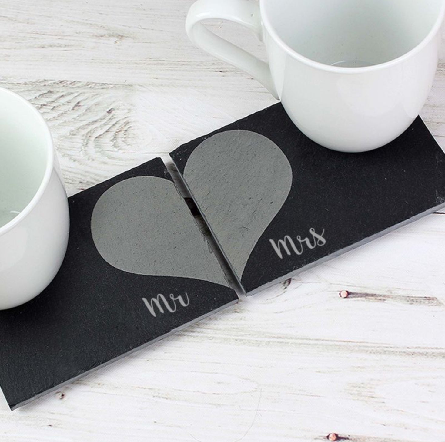 Mr and Mrs Two Hearts Slate Coaster Set