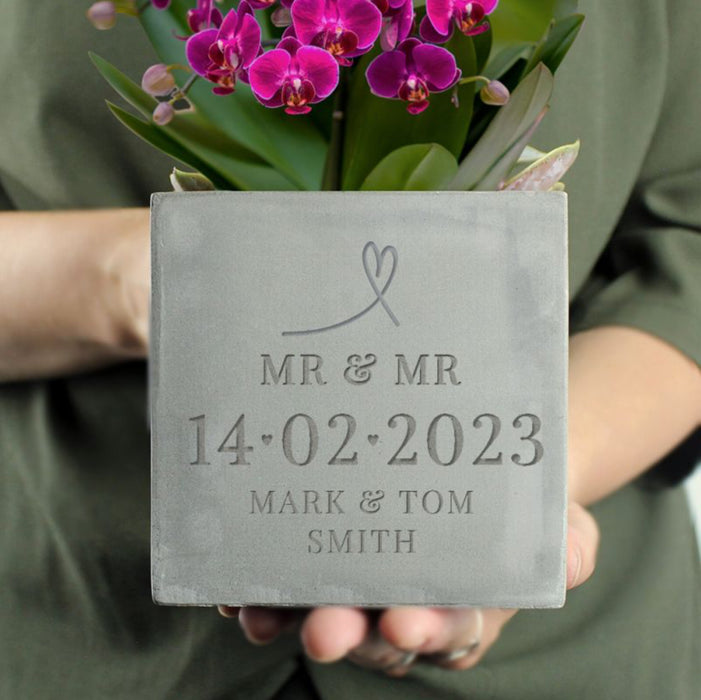 Personalised Mr & Mr Concrete Plant Pot