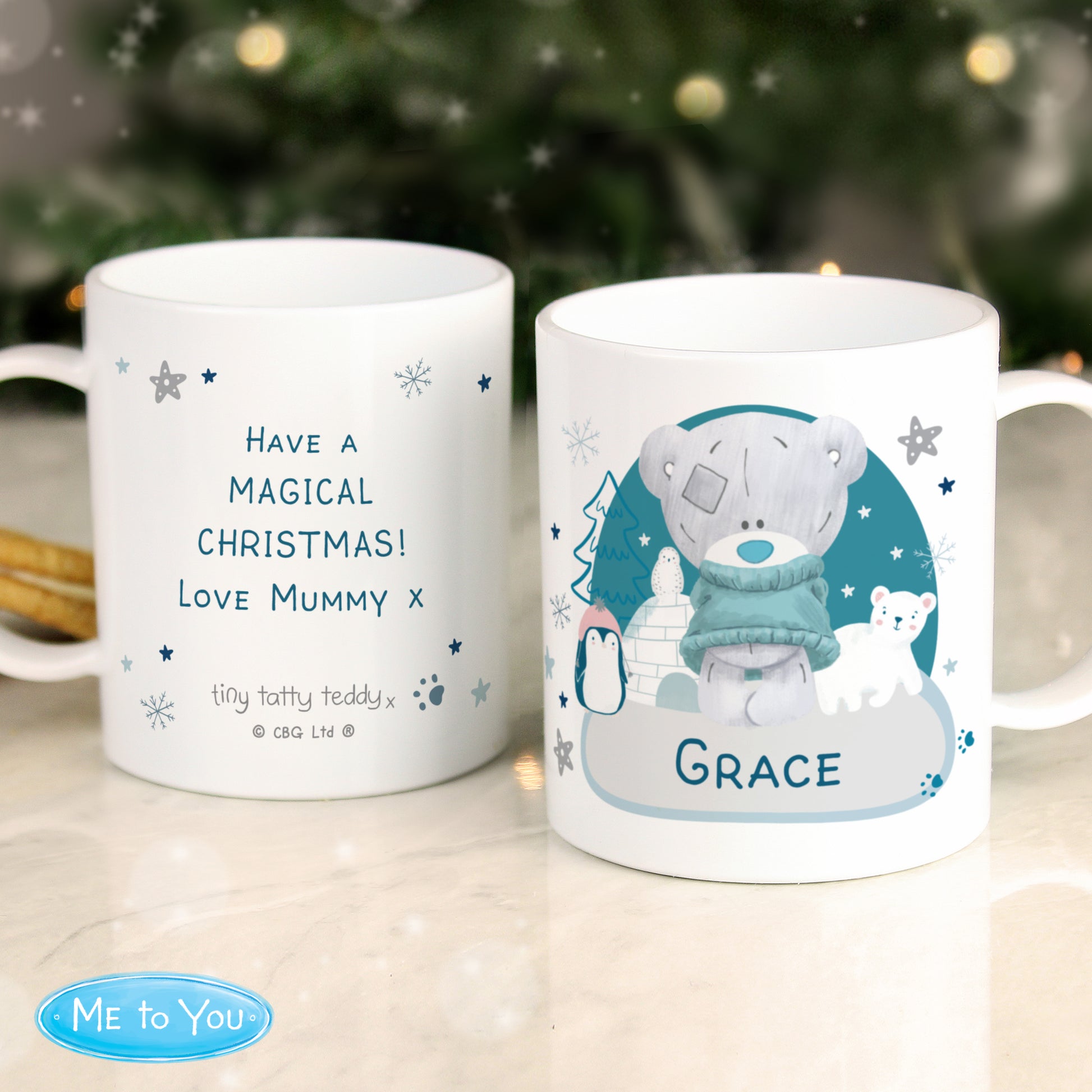 Personalised Winter Explorer Christmas Tiny Tatty Teddy Plastic Mug