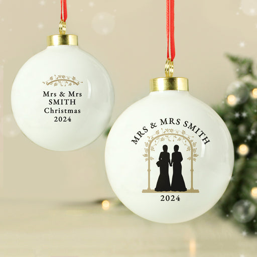 Personalised Mrs & Mrs Christmas Bauble