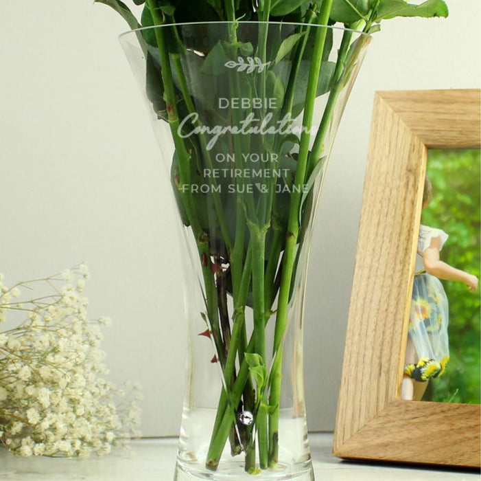 Personalised Retirement Hand Cut Diamante Heart Vase