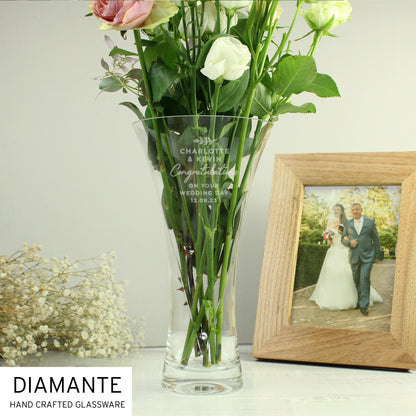 Personalised Wedding Hand Cut Diamante Heart Vase