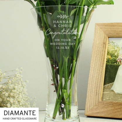 Personalised Wedding Hand Cut Diamante Heart Vase