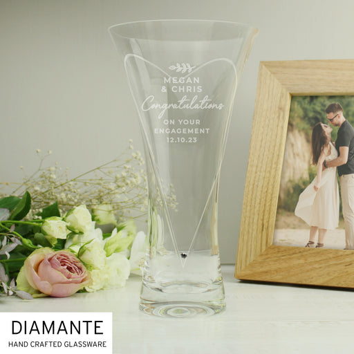 Personalised Engagement Hand Cut Diamante Heart Vase