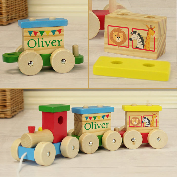 Personalised Wooden Train Toy Set - Circus Design