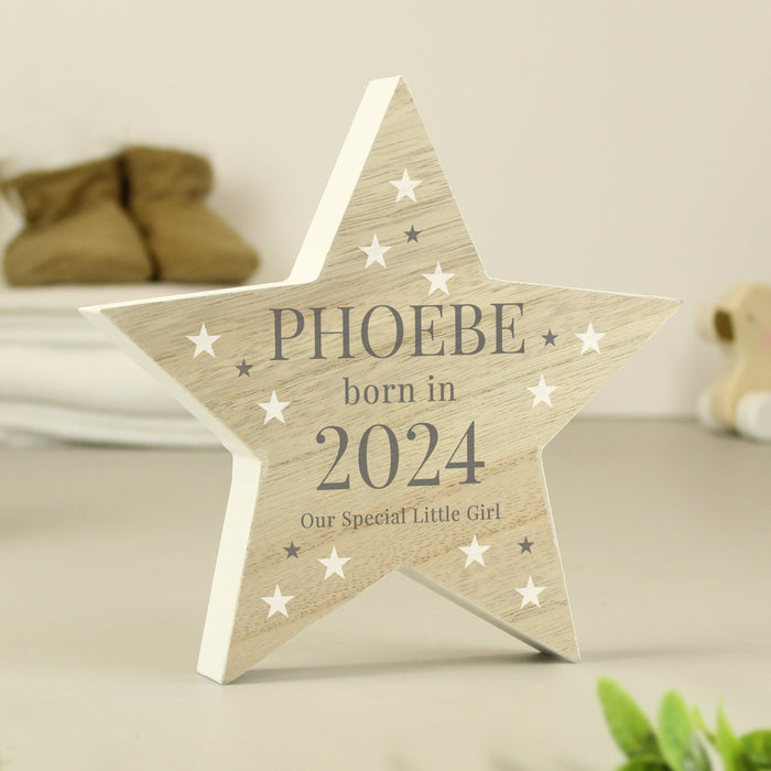 Personalised Born In 2024 Wooden Star Ornament