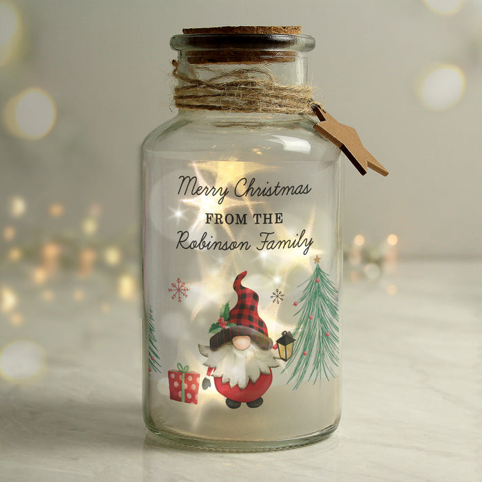 Personalised Gonk Christmas Scene LED Light Glass Jar