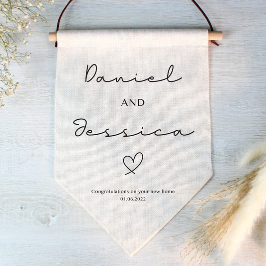 Personalised Couples Heart Design Linen Hanging Banner Sign