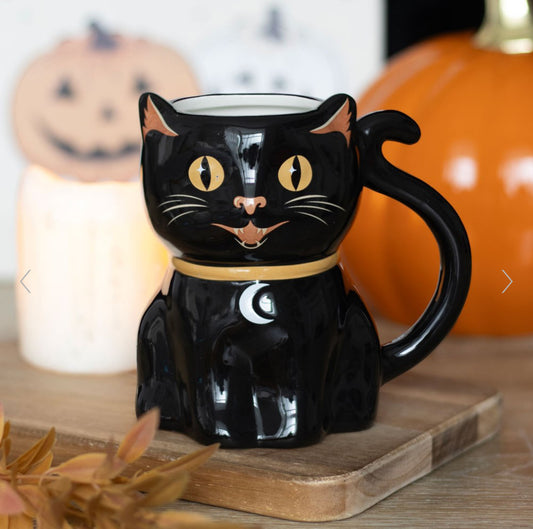 Halloween Spooky Black Cat Shaped Mug