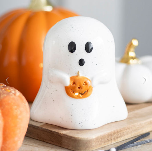 Halloween Ghost Shaped Tealight Candle Holder with Pumpkin