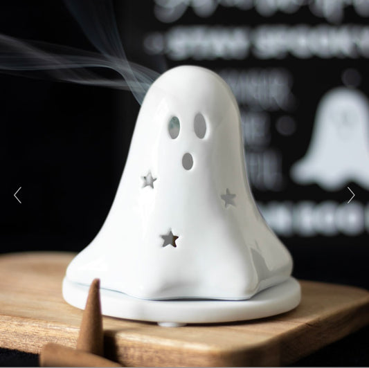 Halloween Ceramic Ghost Tealight and Incense Cone Holder