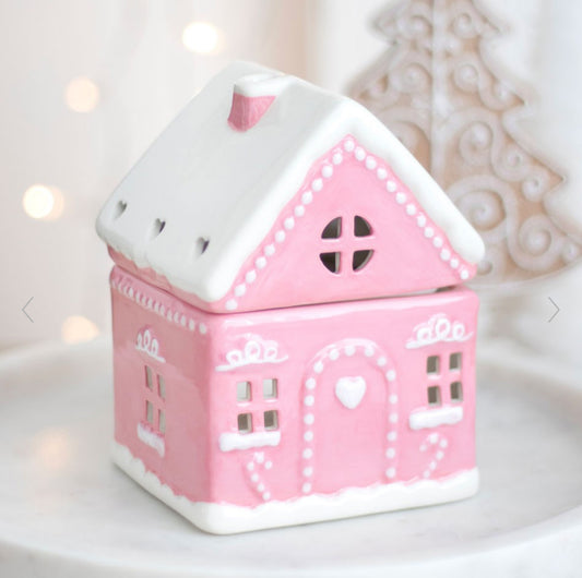 Christmas Gingerbread House Oil Burner Decoration - Pink