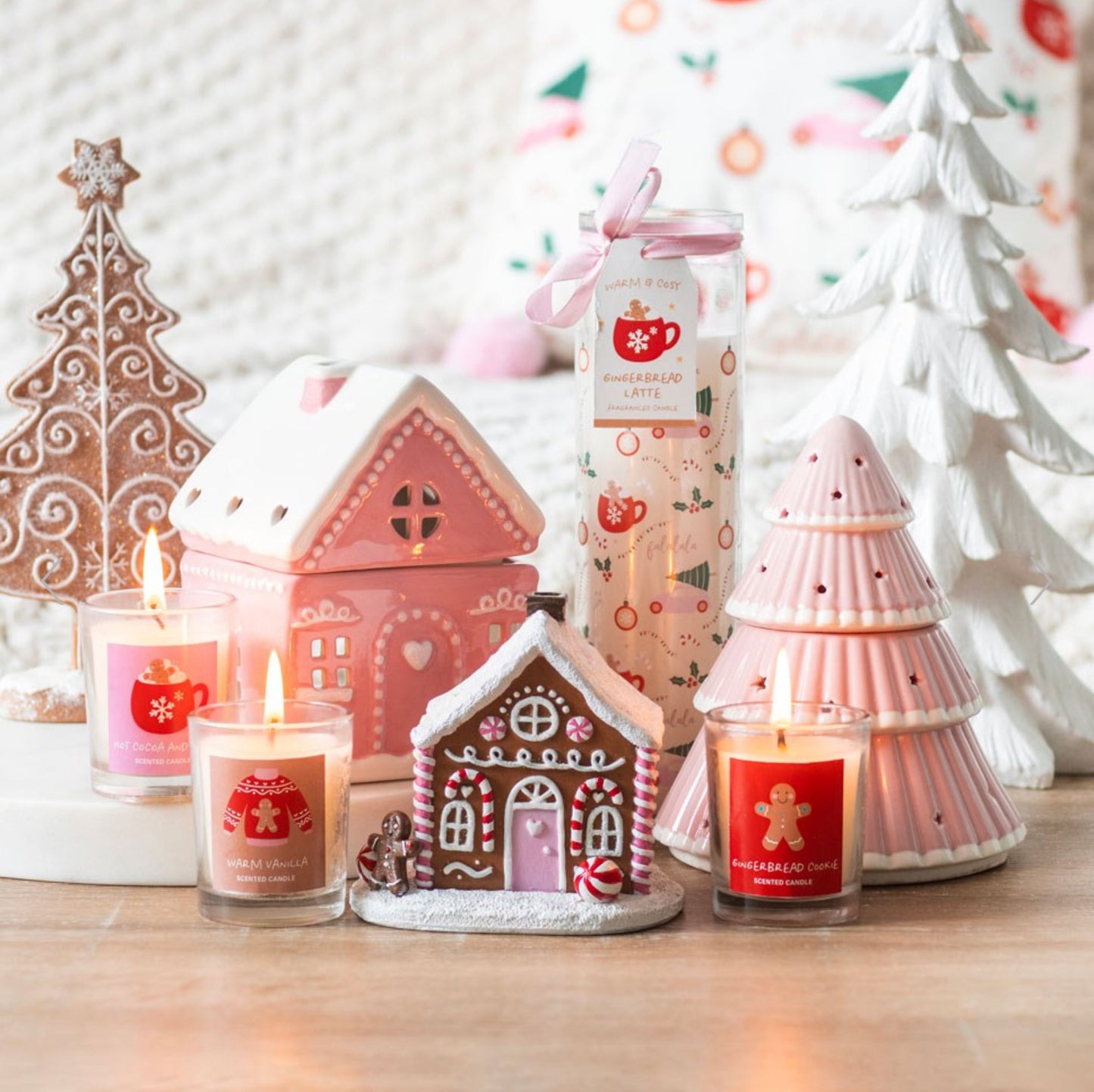 Christmas Gingerbread House Oil Burner Decoration - Pink