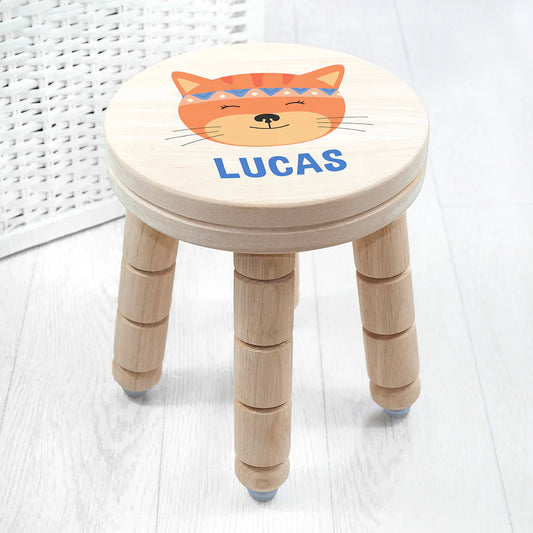 Personalised Cute Kitten Kids Wooden Stool