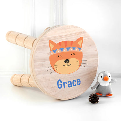 Personalised Cute Kitten Kids Wooden Stool