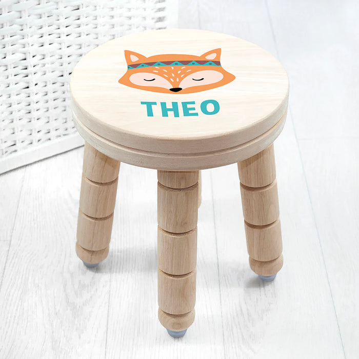 Personalised Cute Fox Kids Wooden Stool