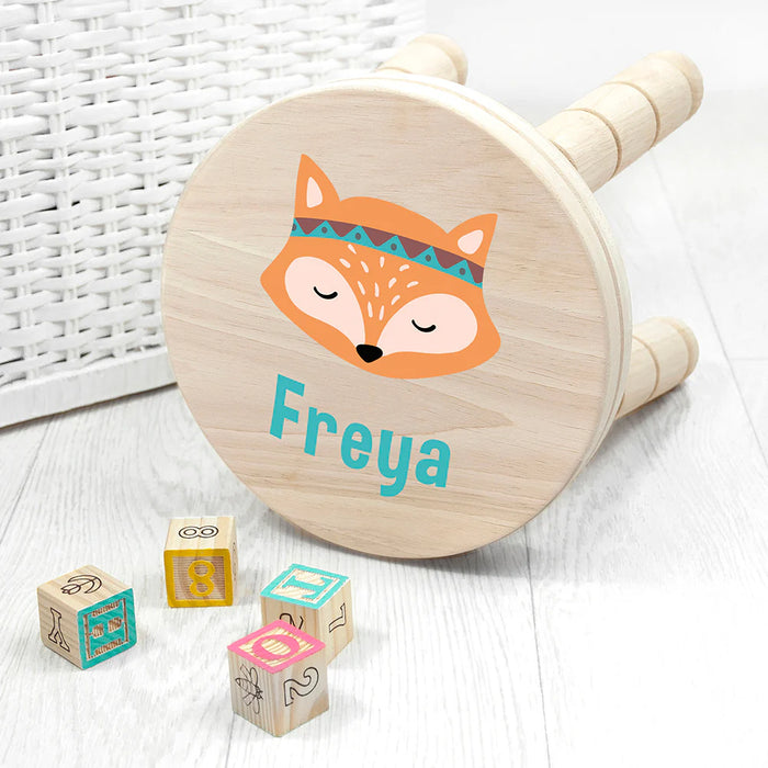 Personalised Cute Fox Kids Wooden Stool