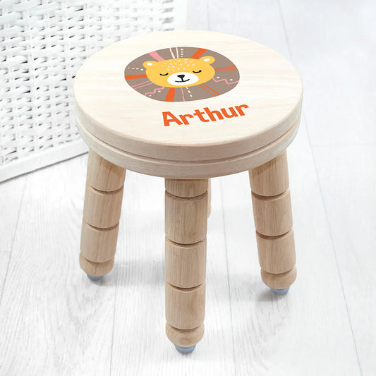 Personalised Cute Lion Kids Wooden Stool