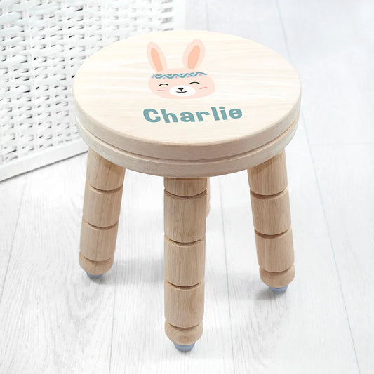 Personalised Cute Bunny Kids Wooden Stool