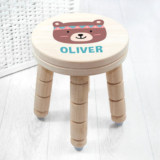 Personalised Cute Bear Kids Wooden Stool